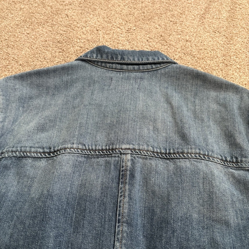 PAIGE Alamar Distressed Jean Jacket Womens XL Blue Denim Stretch Button Front - Picture 9 of 14